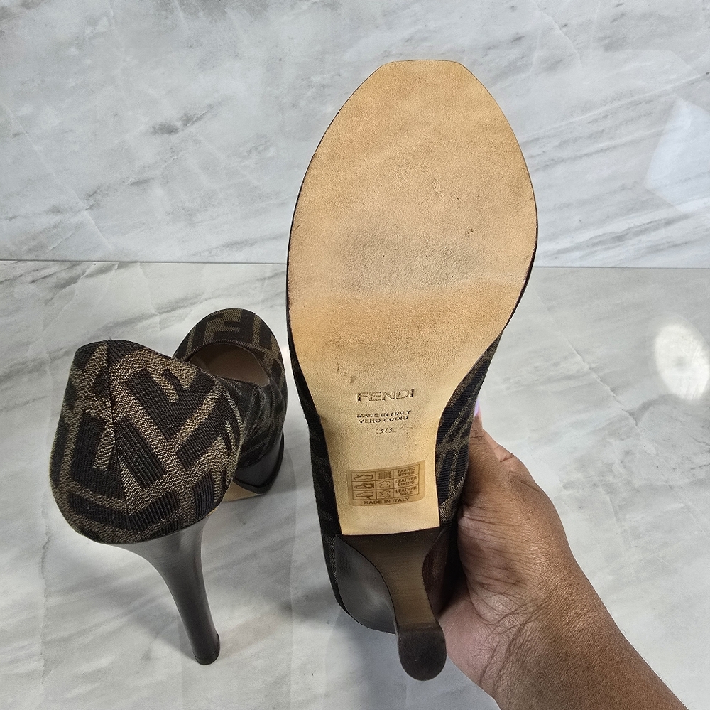 Fendi FF Motif Brown Platform Heels - Picture 7 of 7